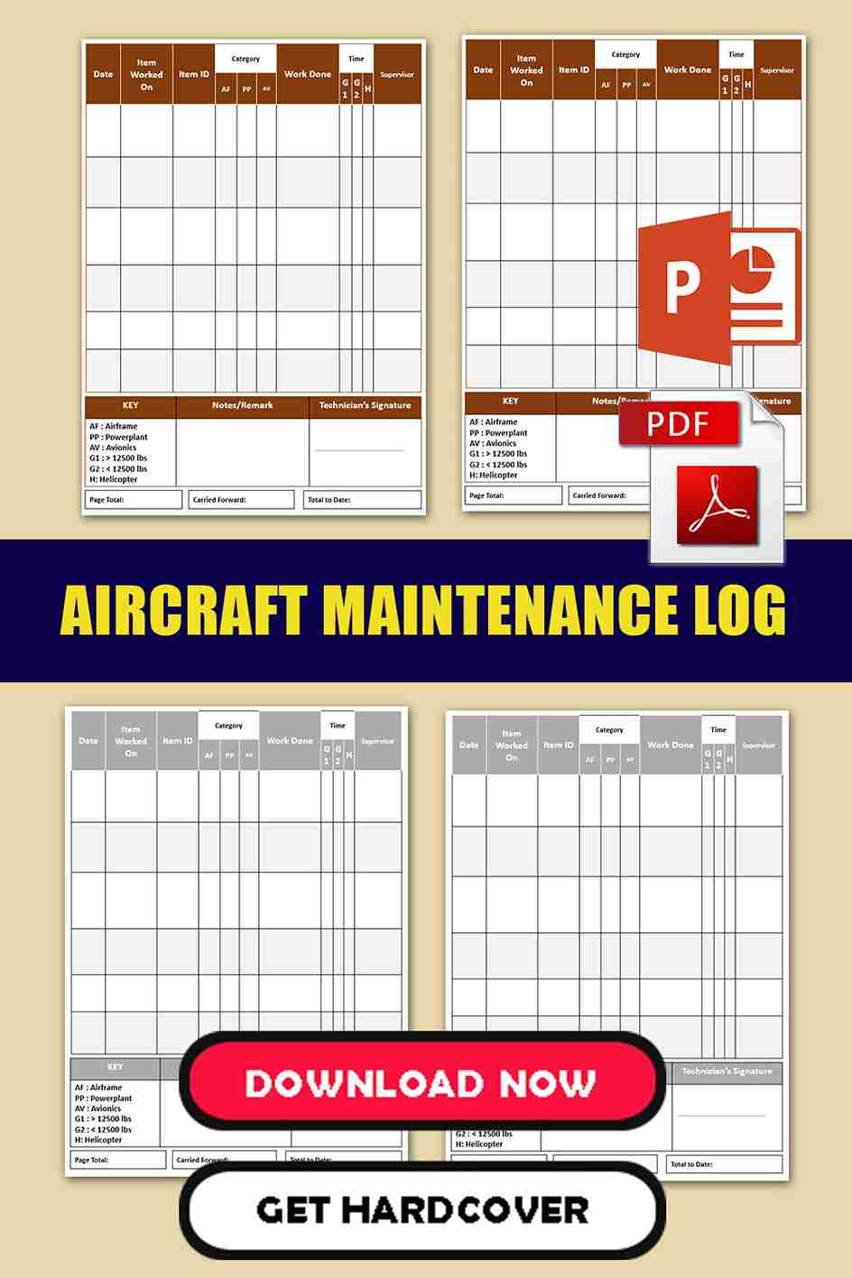 Editable Aircraft Maintenance Logbook for Technicians 